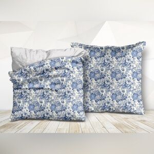 Cottage Core Blue and White Floral Square Pillow